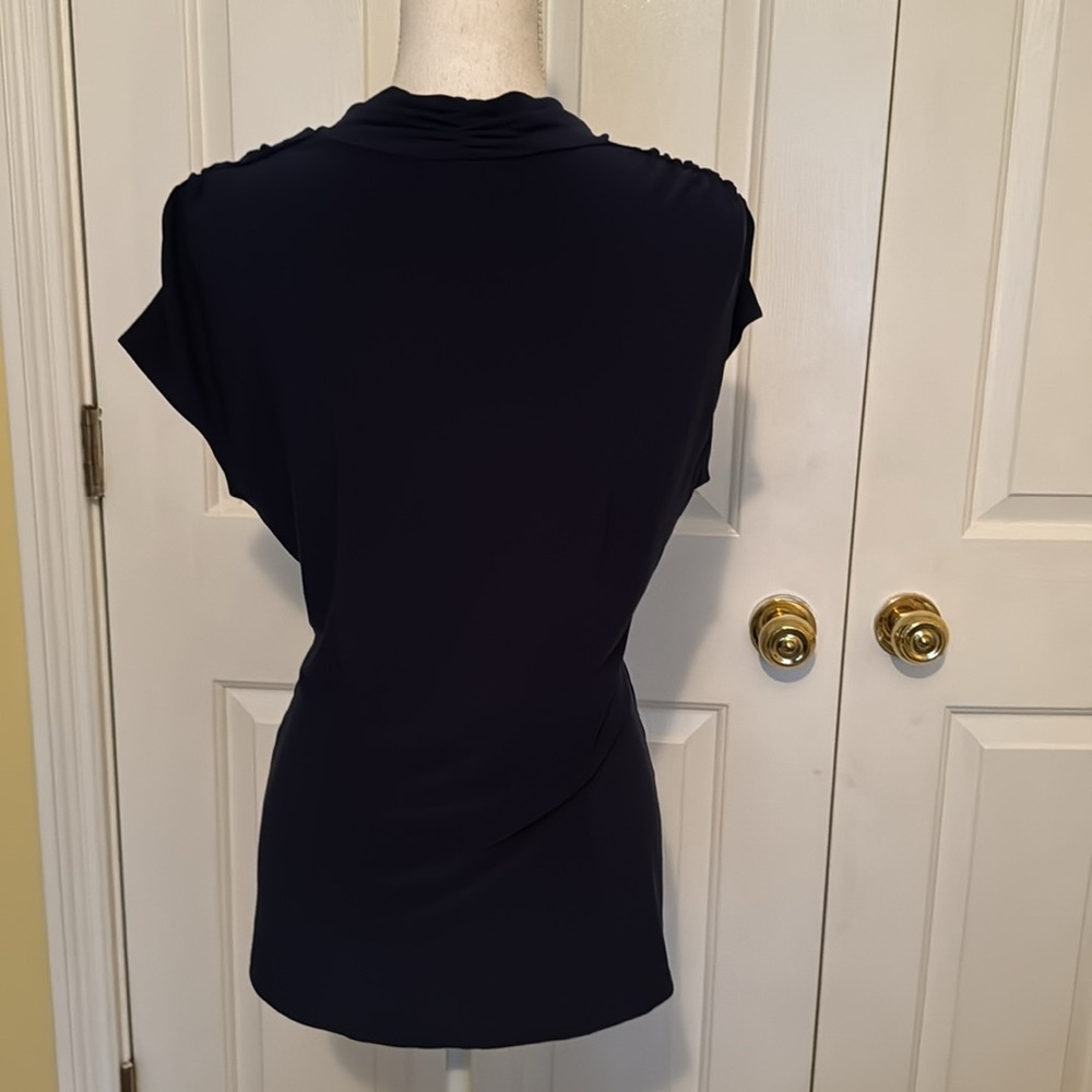 Classic Ruched V-Neck Women’s Top in Navy - Picture 5 of 8